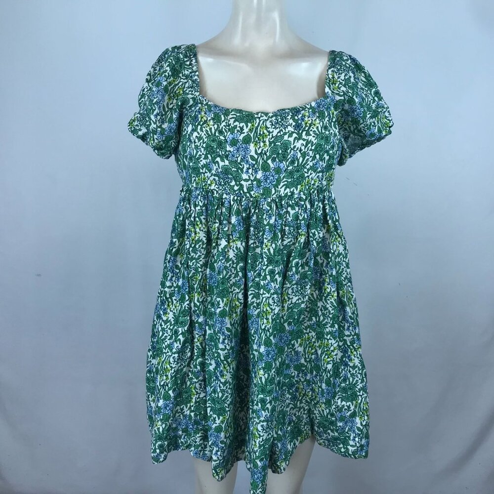 J. CREW - WOMEN'S SIZE 12 - WHITE GREEN FLORAL SHORT SLEEVE DRESS